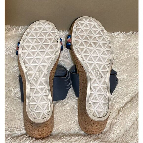 Teva Women’s Arabella Navy Blue Tribal Aztec Cork Wedge Sandal Sz 9 US - Picture 7 of 8